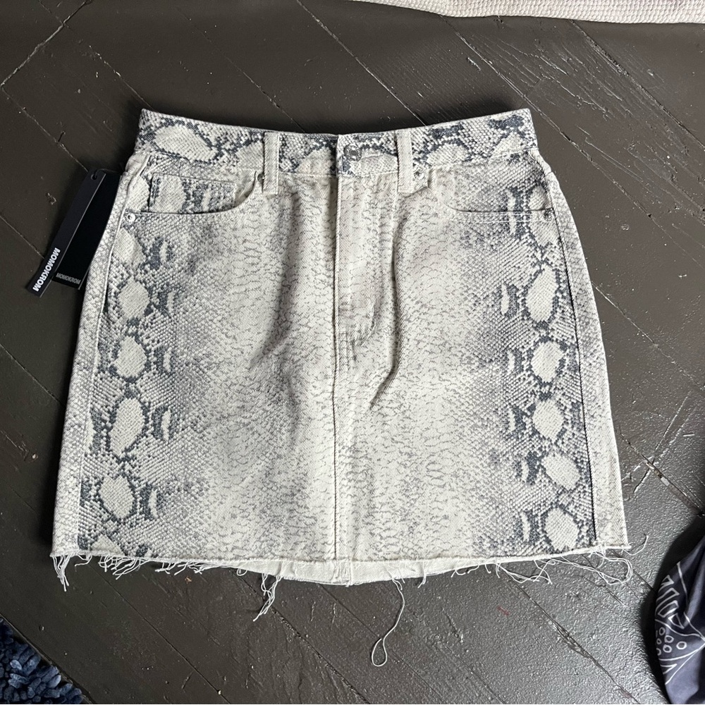 Snake me to the disco denim mini skirt by Momokrom size UK 10 or USA 6 gray